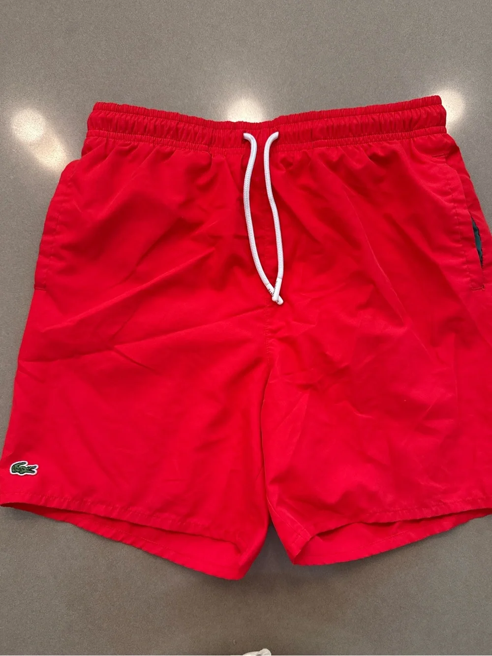 Boy’s Lacoste Bright Red Drawstring Swim Trunks
